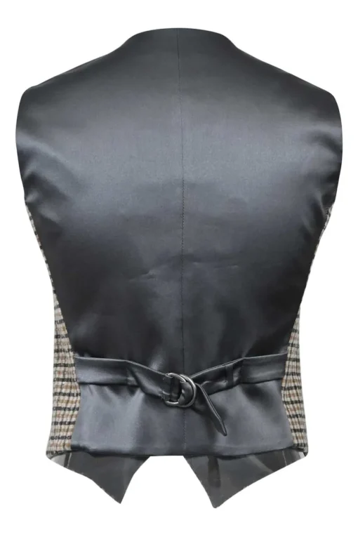 Beige sequined wool-blend check tweed button-front waistcoat