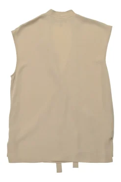 Beige silk relaxed wrap-effect sleeveless top with neck-tie fastening