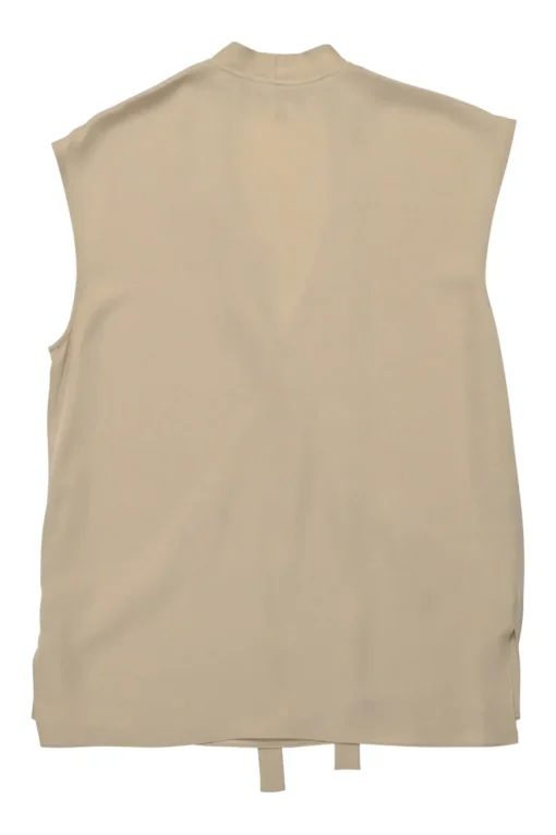 Beige silk relaxed wrap-effect sleeveless top with neck-tie fastening