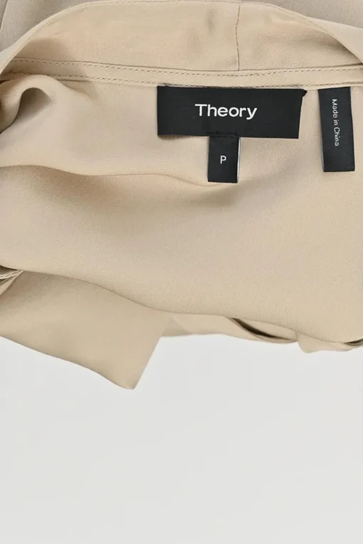 Beige silk relaxed wrap-effect sleeveless top with neck-tie fastening