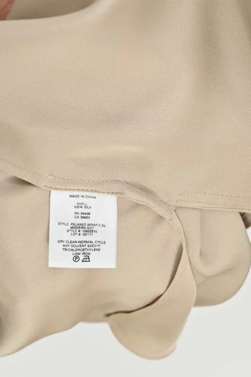 Beige silk relaxed wrap-effect sleeveless top with neck-tie fastening