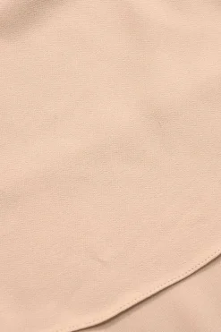 Beige viscose blend crepe bateau neck layered cape top with open back