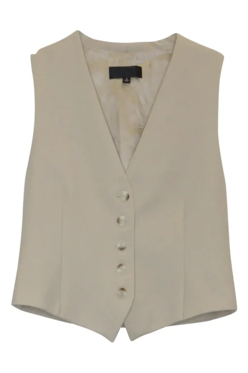 Beige wool button-front tailored waistcoat
