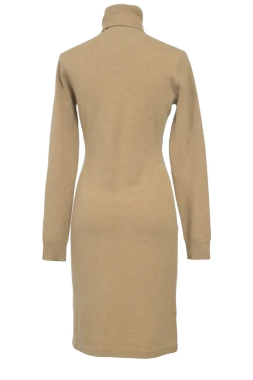 Beige wool-blend roll-neck pullover long sleeve knee-length sweater dress