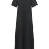 Black acetate-blend short sleeve A-line maxi dress