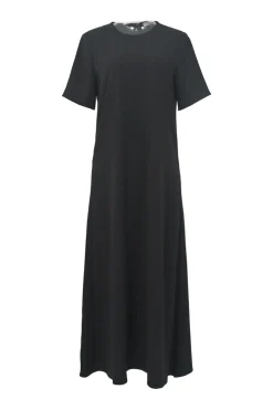 Black acetate-blend short sleeve A-line maxi dress