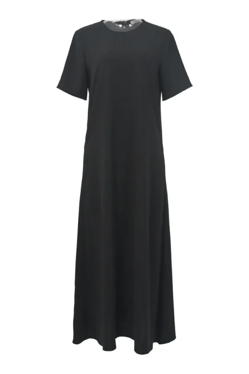 Black acetate-blend short sleeve A-line maxi dress