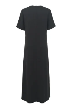 Black acetate-blend short sleeve A-line maxi dress