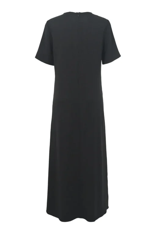 Black acetate-blend short sleeve A-line maxi dress