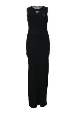 Black Anagram screen-printed cotton-blend jersey knit slit tank dress