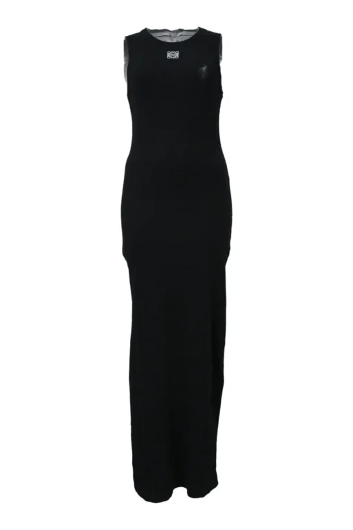 Black Anagram screen-printed cotton-blend jersey knit slit tank dress