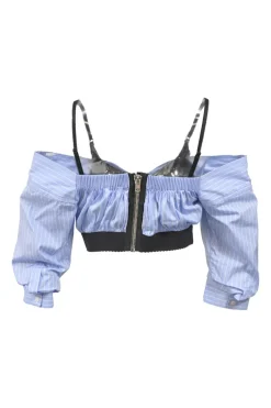 Black and blue cotton cold-shoulder hybrid bustier top