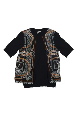Black and brown bi-layer crewneck pullover t-shirt with foulard inserts