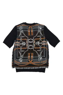 Black and brown bi-layer crewneck pullover t-shirt with foulard inserts