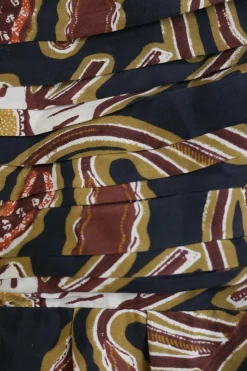 Black and brown silk floral Dutch wax print-style slip-style spaghetti strap sun dress with pleated bodice