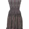 Black and burgundy striped jacquard knit drop-waist sleeveless mini dress