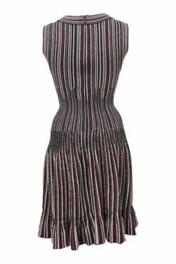 Black and burgundy striped jacquard knit drop-waist sleeveless mini dress