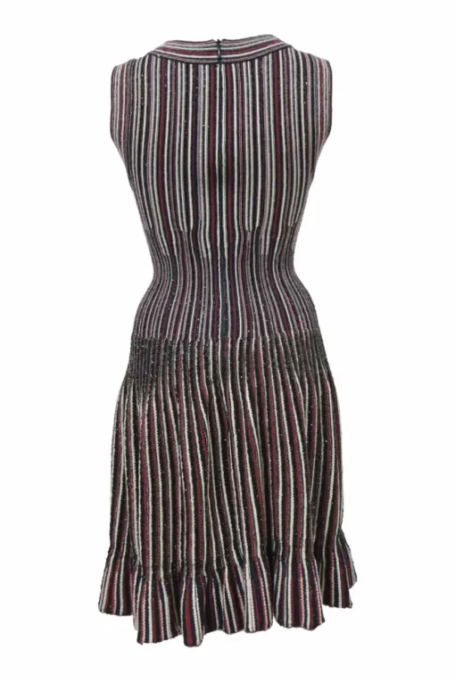 Black and burgundy striped jacquard knit drop-waist sleeveless mini dress