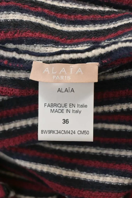 Black and burgundy striped jacquard knit drop-waist sleeveless mini dress