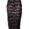 Black and burgundy tiered polyamide lurex fringe pencil skirt
