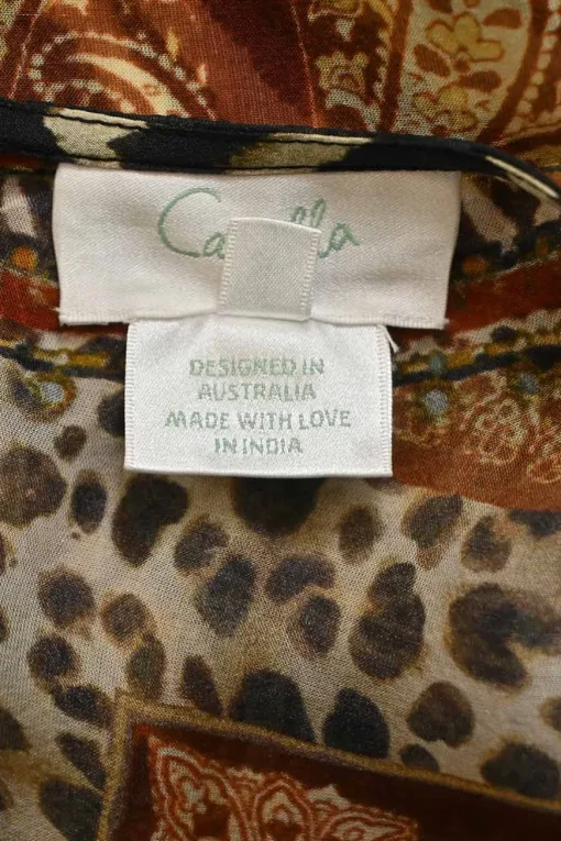 Black and camel abstract paisley zebra print swing-style camisole with high-low hem