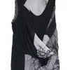 Black and charcoal digi-print polyester pullover draped sleeveless tunic top