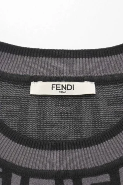 Black and charcoal viscose-blend FF Zucca jacquard knit crewneck dress