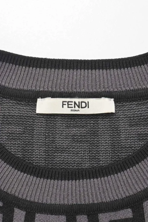 Black and charcoal viscose-blend FF Zucca jacquard knit crewneck dress