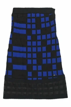 Black and cobalt blue polypropylene-blend fully-fashioned intarsia 3D knit strapless skirt