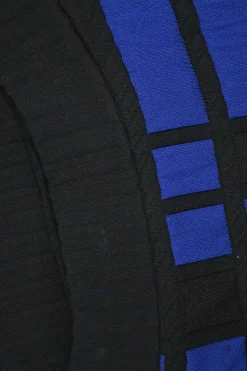 Black and cobalt blue polypropylene-blend fully-fashioned intarsia 3D knit strapless skirt