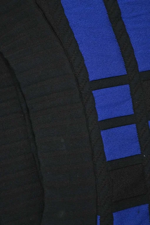 Black and cobalt blue polypropylene-blend fully-fashioned intarsia 3D knit strapless skirt