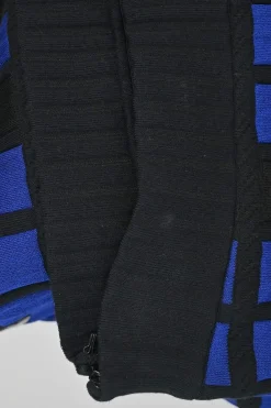 Black and cobalt blue polypropylene-blend fully-fashioned intarsia 3D knit strapless skirt