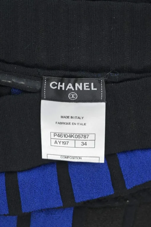 Black and cobalt blue polypropylene-blend fully-fashioned intarsia 3D knit strapless skirt