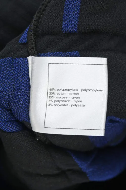 Black and cobalt blue polypropylene-blend fully-fashioned intarsia 3D knit strapless skirt