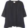 Black and cobalt blue wool open-front boxy double-faced interlock colour-block knit cardigan jacket
