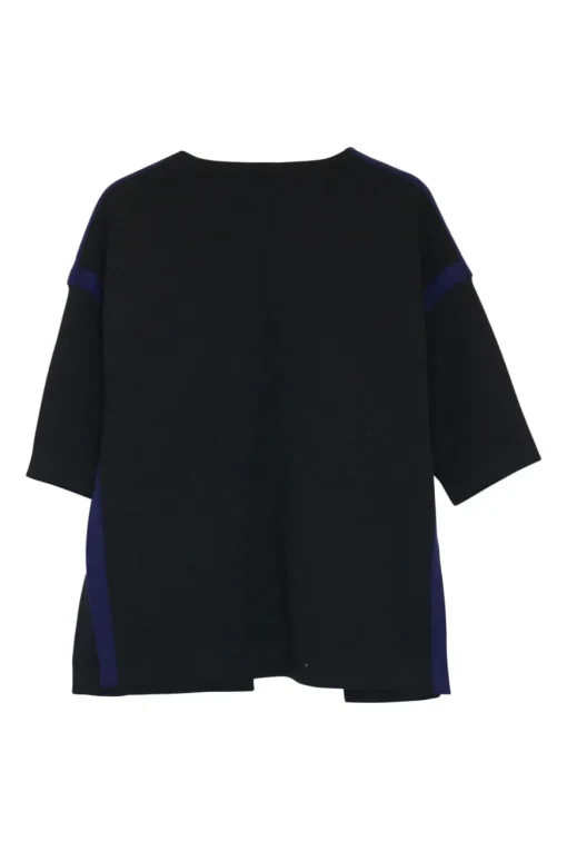 Black and cobalt blue wool open-front boxy double-faced interlock colour-block knit cardigan jacket