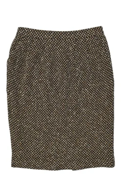 Black and copper bouclé tweed pull-on knee-length slit-back pencil skirt