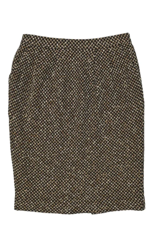 Black and copper bouclé tweed pull-on knee-length slit-back pencil skirt