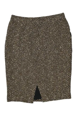 Black and copper bouclé tweed pull-on knee-length slit-back pencil skirt