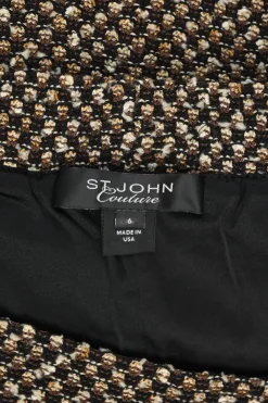 Black and copper bouclé tweed pull-on knee-length slit-back pencil skirt