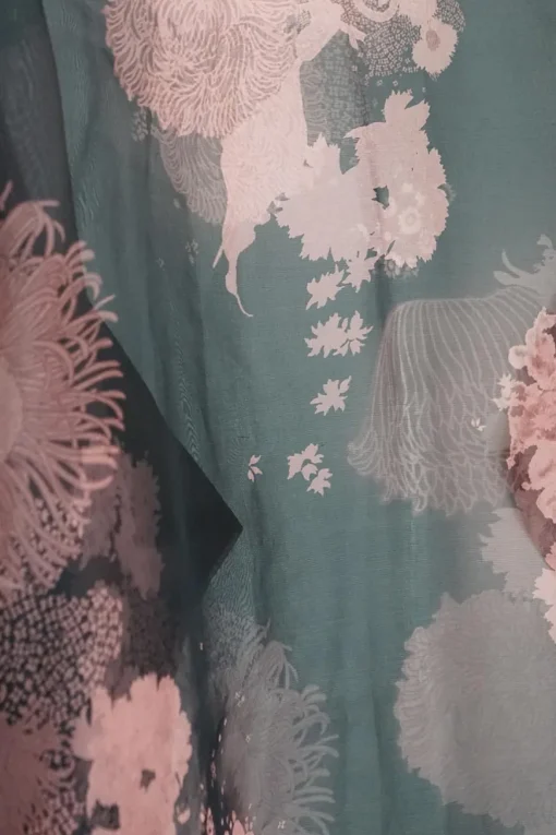 Black and coral silk sheer floral print pullover  relaxed bateau neckline tunic top