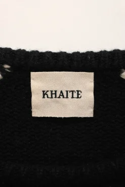 Black and cream cashmere Harley argyle intarsia knit crewneck pullover sweater