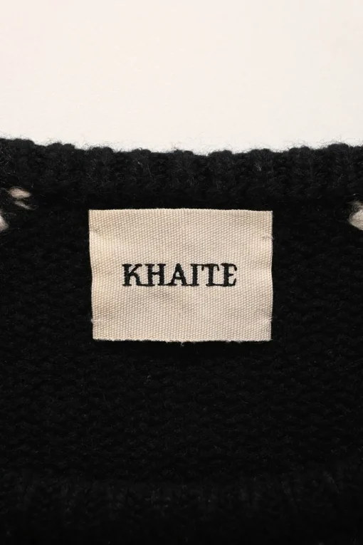 Black and cream cashmere Harley argyle intarsia knit crewneck pullover sweater