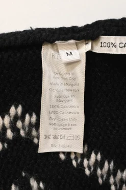 Black and cream cashmere Harley argyle intarsia knit crewneck pullover sweater