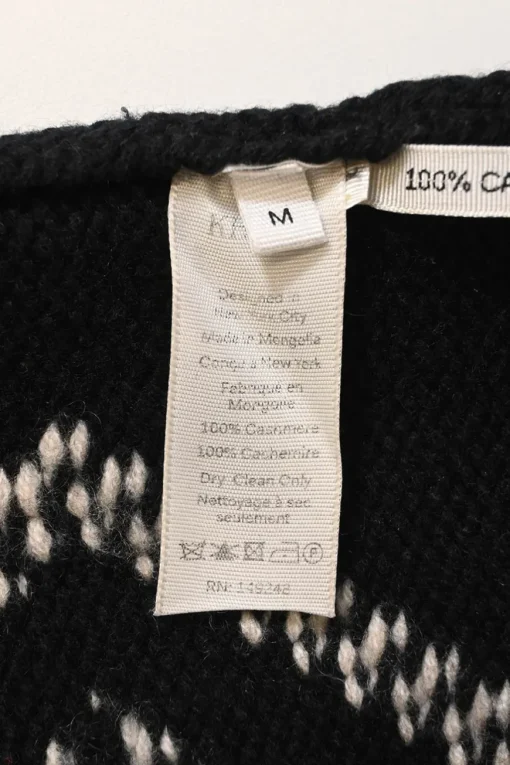 Black and cream cashmere Harley argyle intarsia knit crewneck pullover sweater