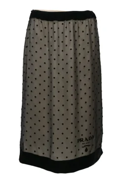 Black and cream layered cupro-silk blend plumetis tulle midi illusion slip skirt