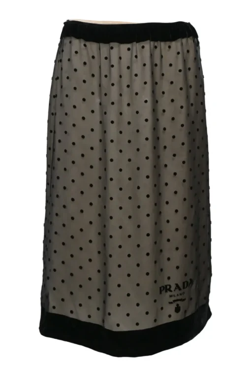 Black and cream layered cupro-silk blend plumetis tulle midi illusion slip skirt