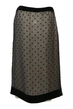 Black and cream layered cupro-silk blend plumetis tulle midi illusion slip skirt