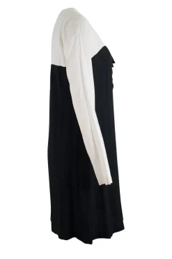 Black and ivory long-sleeved knee length dress with ribbon