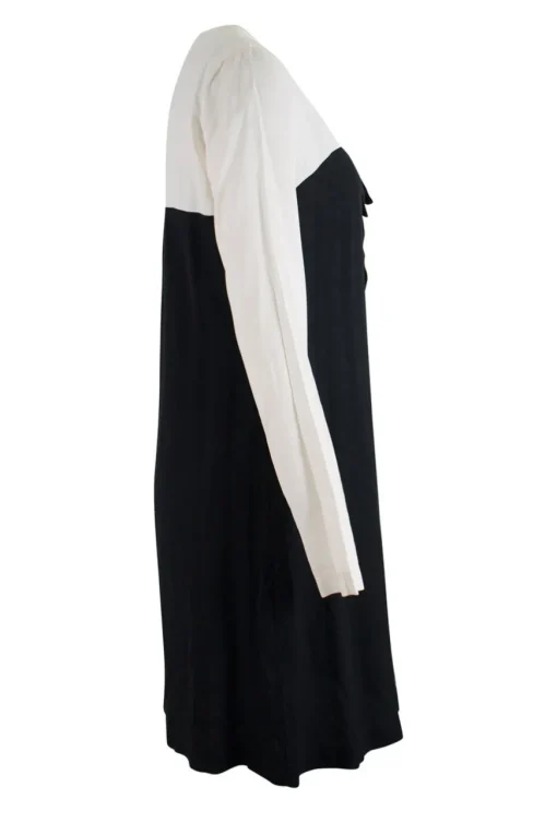 Black and ivory long-sleeved knee length dress with ribbon